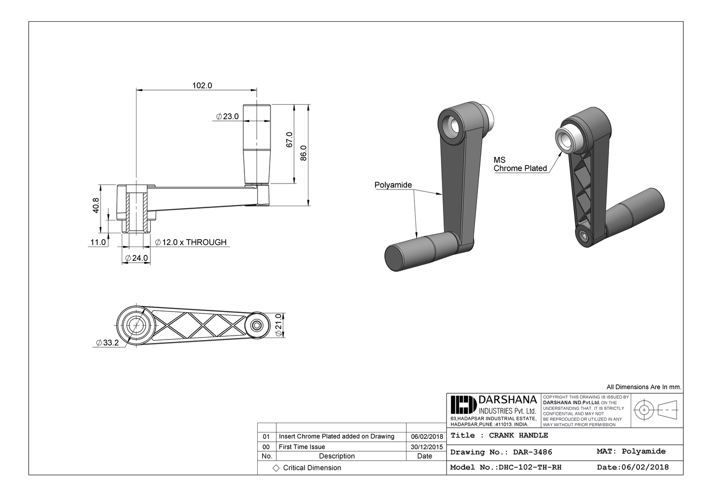 CRANK HANDLE DHC-102-TH-RH