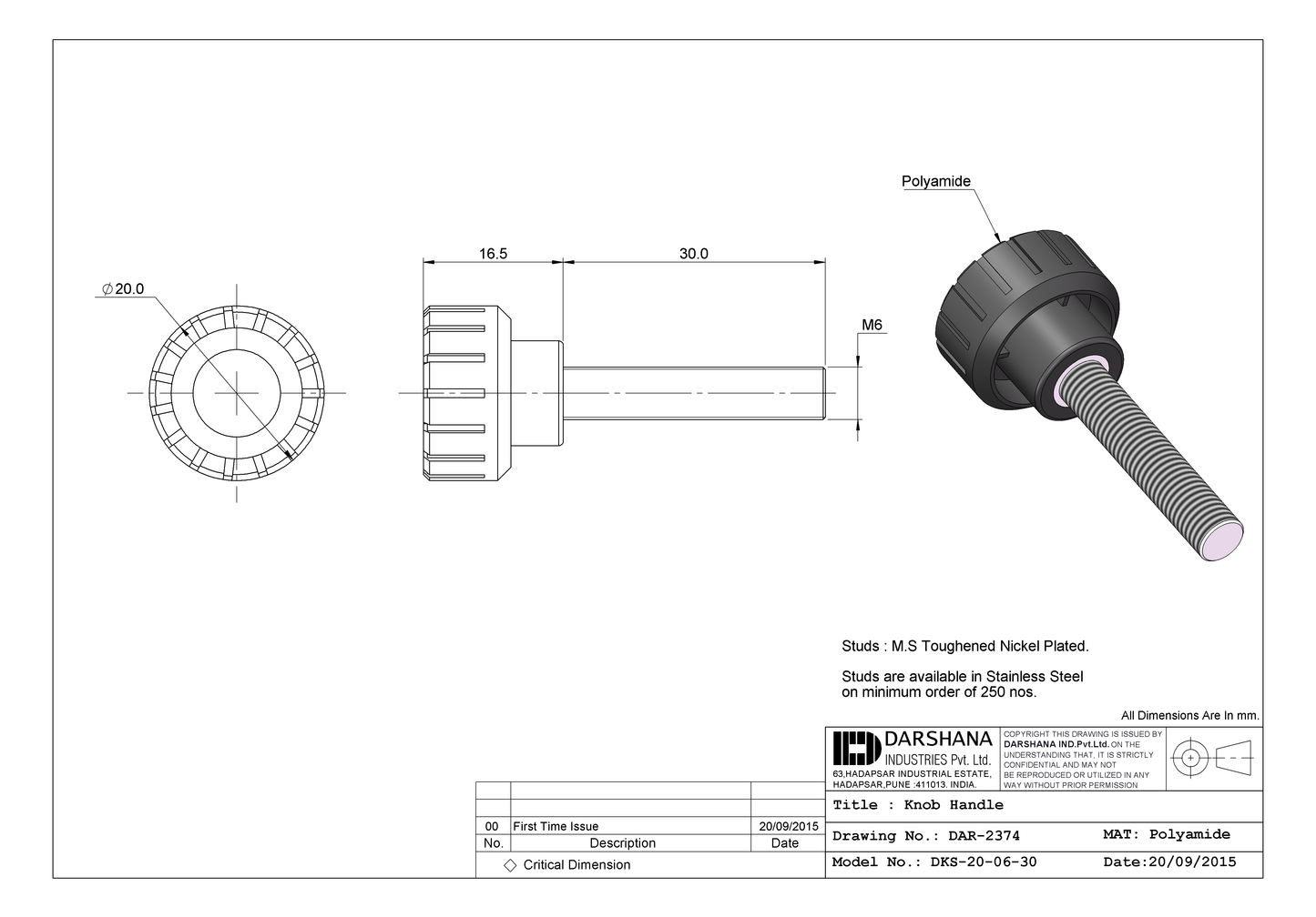 KNOB HANDLE DKS-20-06-30