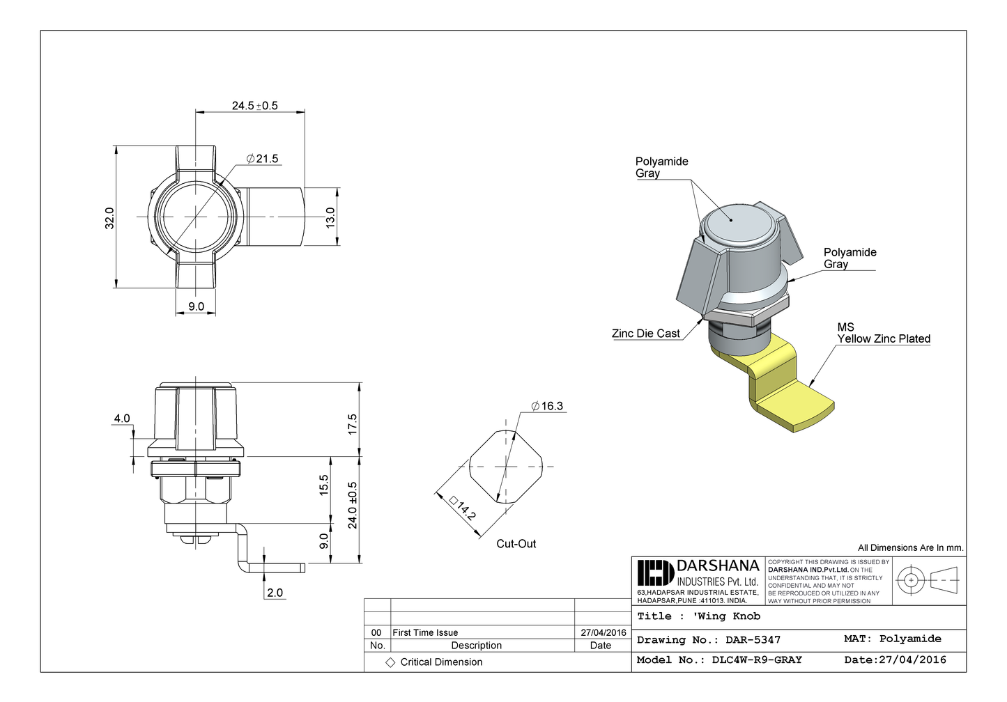 WING KNOB LOCK DLC4W-R9-GRAY