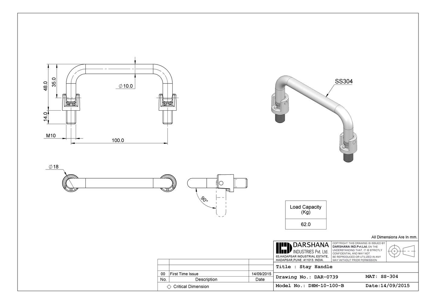 SS U HANDLE DHM-10-100-B